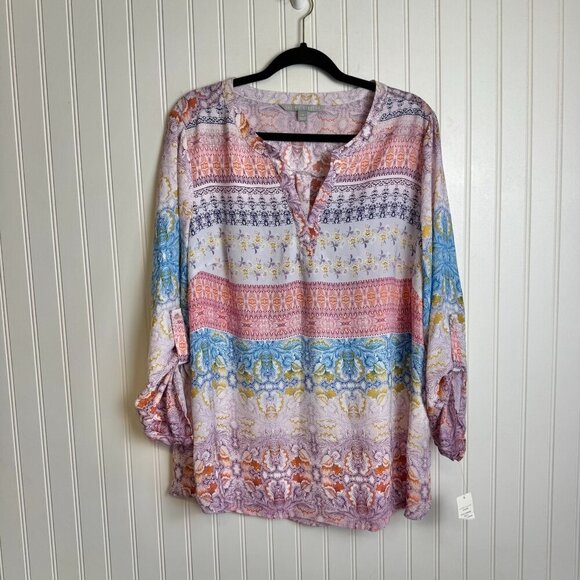 Valerie Stevens NWT Colorful Lightweight V-Neck Blouse O55 - Picture 1 of 5